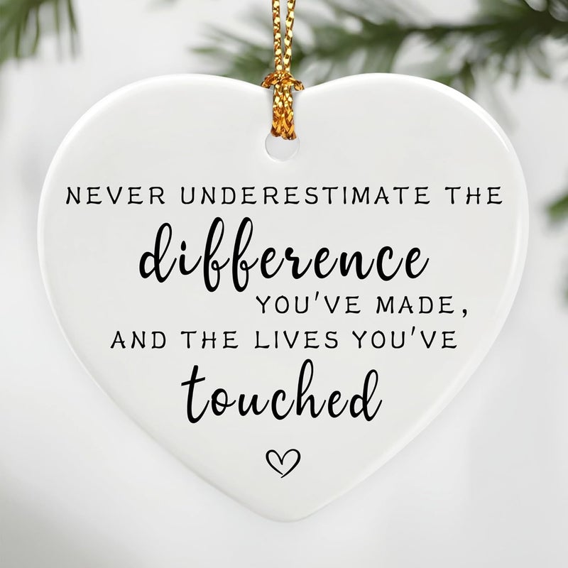 Jocidea Never Underestimate the Difference You’ve Made, and the Lives You’ve Touched - Appreciation, Farewell, Going Away, Goodbye, Leaving & Retirement Gifts for Coworker, Employee | Heart Christmas Ornament - Image 1